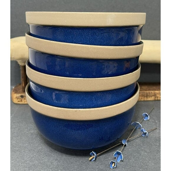 Northern Lights Overandback 4 Blue 6 Inch Soup Cereal Bowls w Brown Rim - Picture 1 of 5